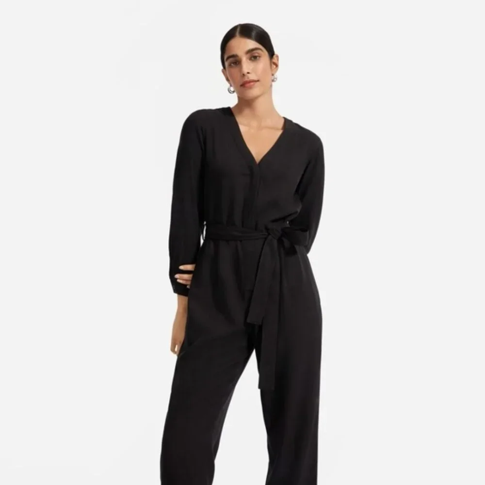 Everlane | The Drape Utility Jumpsuit Solid Black 100% Lyocell | Size 8